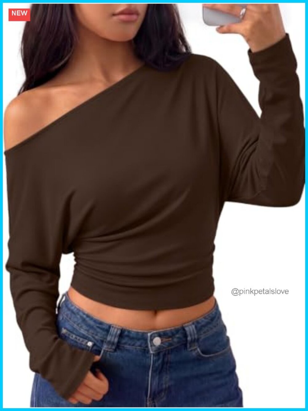 Off Shoulder Long Sleeve Top Cinched Waist Ruched Asymmetrical Women's Shirt